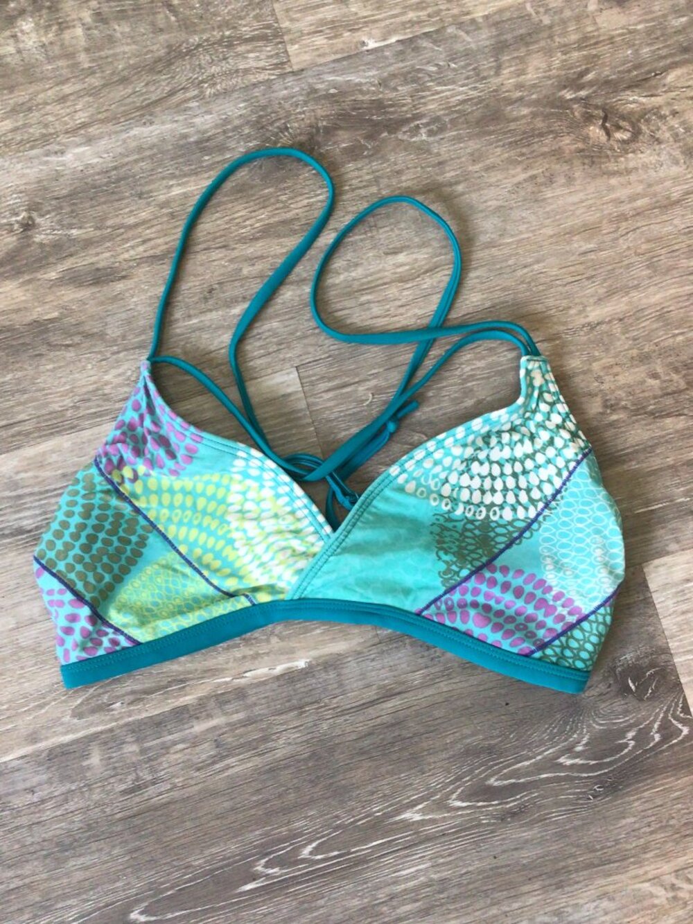 Prana Blue Print Bikini Swim Top Size Large
